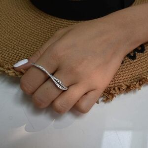 Double Finger Diamond Ring Sterling Silver 925